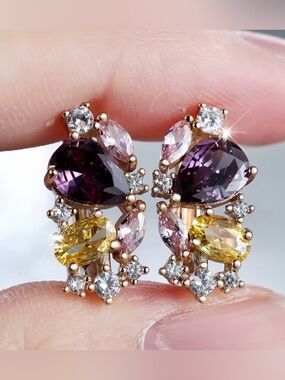 Multicolor Crystal Cluster Stud Earrings.